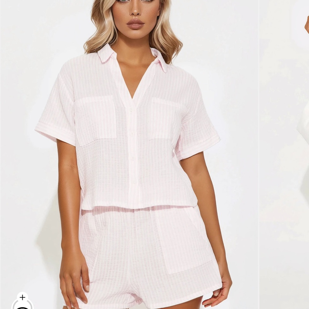 Fashion Nova Light Pink Striped Set